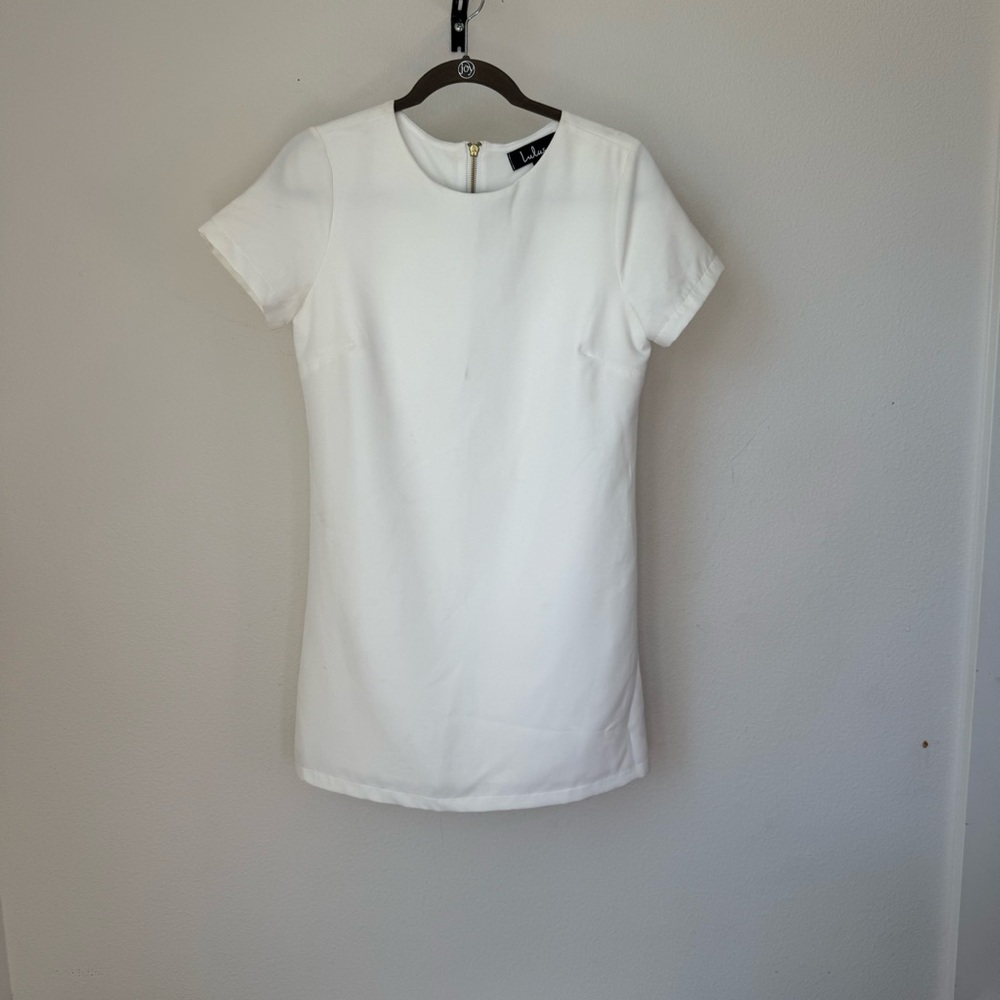 Lulus Women's White Short Sleeve Mini Dress Size Small Zip Back Bridal Party